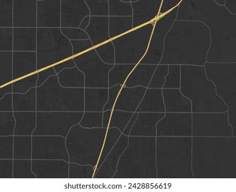 Vector city map of Allen Texas in the United States of America with yellow roads isolated on a brown background.