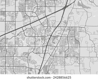 Vector city map of Allen Texas in the United States of America with black roads isolated on a grey background.