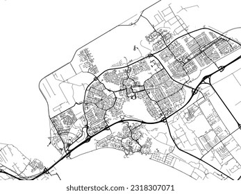 Vector city map of Almere in the Netherlands with black roads isolated on a white background.