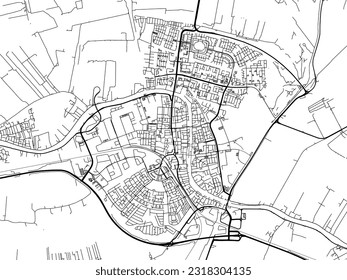 Vector city map of Alphen aan de Rijn in the Netherlands with black roads isolated on a white background.