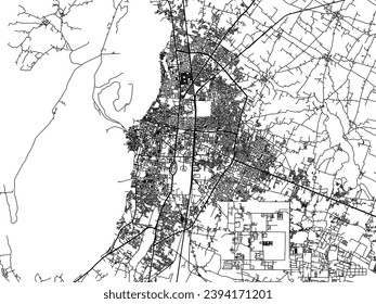 Vector city map of Alwar in the Republic of India with black roads isolated on a white background.