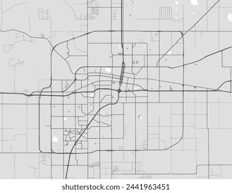 Vector city map of Amarillo Texas in the United Stated of America with black roads isolated on a grey background.