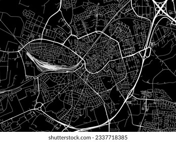 Vector city map of Amersfoort in the Netherlands with white roads isolated on a black background.