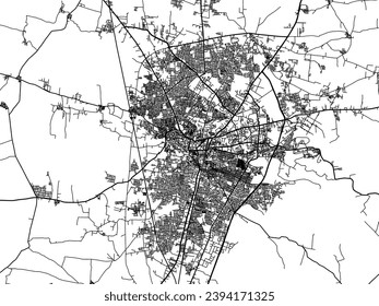 Stadtplan von Amravati in der Republik Indien mit schwarzen Straßen einzeln auf weißem Hintergrund.