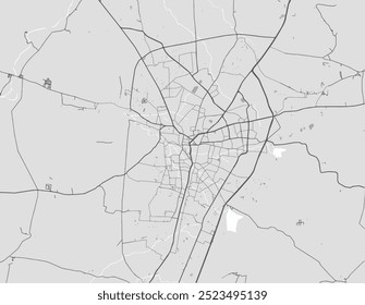 Mapa de cidade vetorial de Amravati na República da Índia com estradas pretas isoladas sobre um fundo cinza.