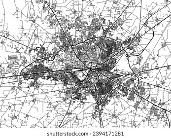 Mapa vectorial de la ciudad de Amritsar en la República de India con carreteras negras aisladas en un fondo blanco.