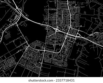 Vector city map of Amstelveen in the Netherlands with white roads isolated on a black background.