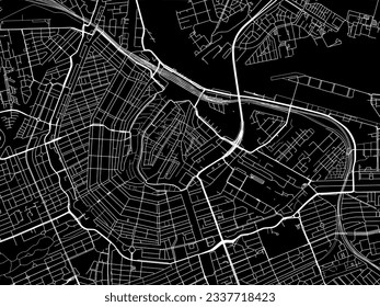 Vector city map of Amsterdam Centrum in the Netherlands with white roads isolated on a black background.