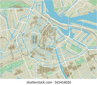 Vector city map of Amsterdam with well organized separated layers.