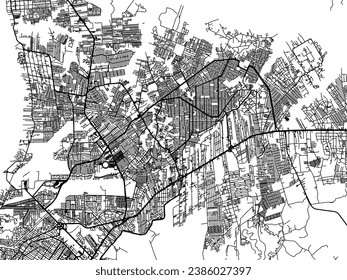 Vector city map of Ananindeua in Brazil with black roads isolated on a white background.