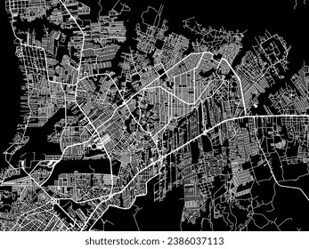 Vector city map of Ananindeua in Brazil with white roads isolated on a black background.