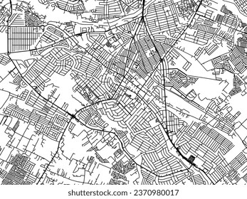 Vector city map of Angeles City in the Philippines with black roads isolated on a white background.