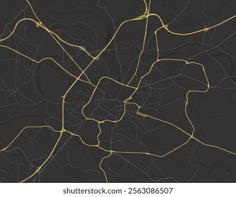 Vector city map of Angouleme in France with yellow roads isolated on a brown background.