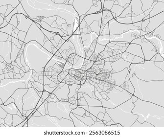 Vector city map of Angouleme in France with black roads isolated on a grey background.