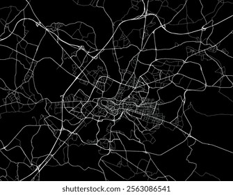 Vector city map of Angouleme in France with white roads isolated on a black background.