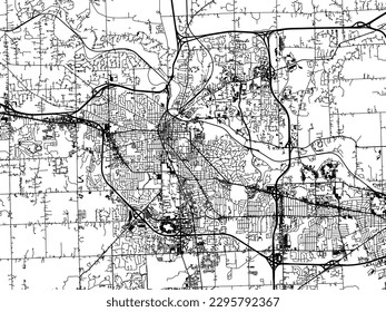 Vector city map of Ann Arbor Michigan in the United States of America with black roads isolated on a white background.