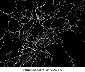 Vector city map of Annecy in France with white roads isolated on a black background.