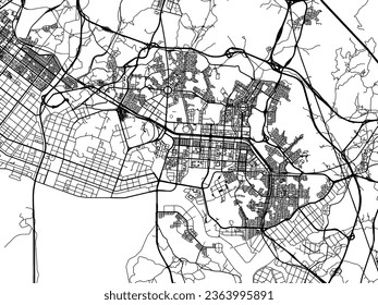 Vector city map of Ansan-si in the South Korea with black roads isolated on a white background.