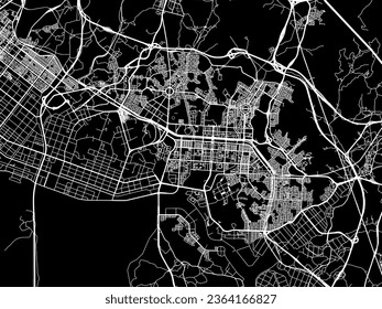 Vector city map of Ansan-si in the South Korea with white roads isolated on a black background.