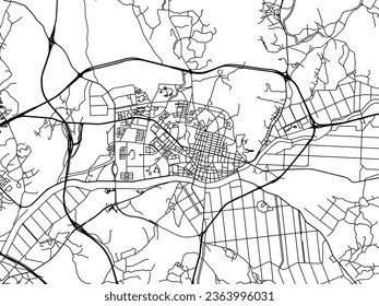 Stadtplan von Anseong in Südkorea mit schwarzen Straßen einzeln auf weißem Hintergrund.