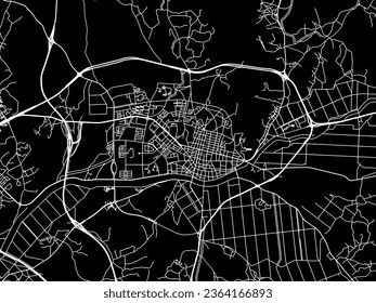 Mapa vectorial de Anseong en Corea del Sur con caminos blancos aislados en un fondo negro.