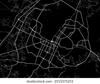 Vector city map of Anshan in People's Republic of China with white roads isolated on a black background.