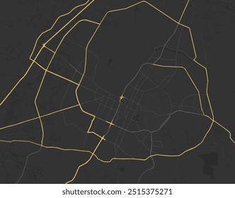 Vector city map of Anshan in People's Republic of China with yellow roads isolated on a brown background.