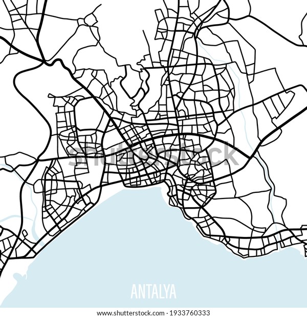 Vector\
city map. Antalya illustration. City map.\
Turkey