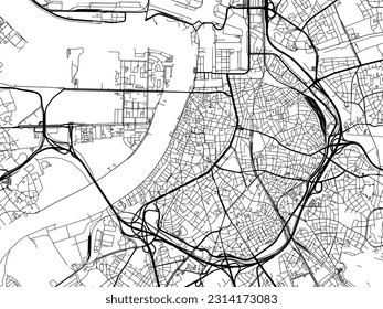 Mapa vectorial de Antwerpen en Bélgica con carreteras negras aisladas en un fondo blanco.