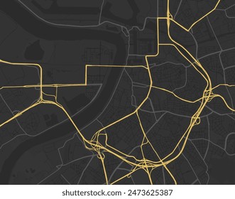 Vector city map of Antwerpen in Belgium with yellow roads isolated on a brown background.