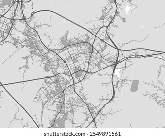 Mapa Vector de la ciudad de Anyang-si en Corea del Sur con carreteras negras aisladas sobre un fondo gris.