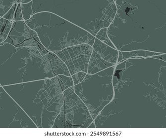 Mapa Vector de la ciudad de Anyang-si en Corea del Sur con carreteras blancas aisladas sobre un fondo verde.