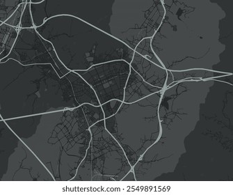 Mapa Vector de la ciudad de Anyang-si en Corea del Sur con carreteras blancas aisladas sobre un fondo gris