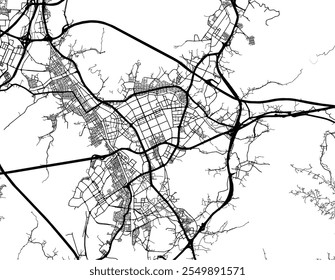 Mapa Vector de la ciudad de Anyang-si en Corea del Sur con carreteras negras aisladas sobre un fondo blanco