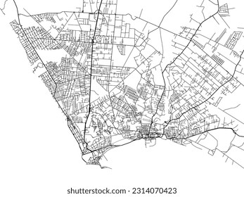 Vector city map of Anzio in Italy with black roads isolated on a white background.