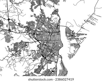 Vector city map of Aracaju in Brazil with black roads isolated on a white background.