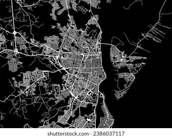 Stadtplan von Aracaju in Brasilien mit weißen Straßen einzeln auf schwarzem Hintergrund.