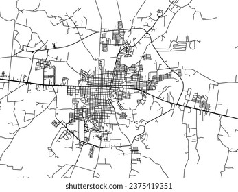 Vector city map of Arandas in Mexico with black roads isolated on a white background.