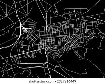 Vector city map of Aranjuez in Spain with white roads isolated on a black background.