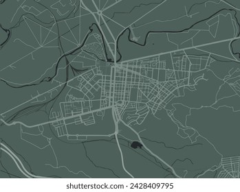 Vector city map of Aranjuez in Spain with white roads isolated on a green background.