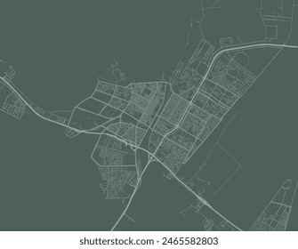 Mapa de la ciudad de Vector de Arar en el Reino de Arabia Saudita con carreteras blancas aisladas sobre un fondo verde.