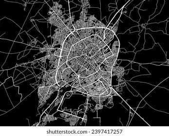 Vector city map of Ardabil in Iran with white roads isolated on a black background.