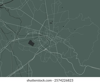 Vector city map of Arezzo in the Italy with white roads isolated on a green background.