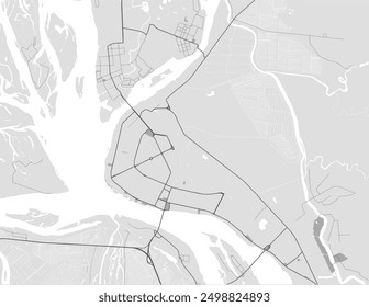 Vector city map of Arkhangelsk in the Russian Federation with black roads isolated on a grey background.