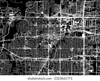 Vector city map of Arlington Texas in the United States of America with white roads isolated on a black background.
