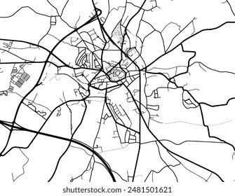 Vector city map of Arlon in Belgium with black roads isolated on a white background.