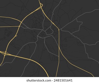 Vector city map of Arlon in Belgium with yellow roads isolated on a brown background.