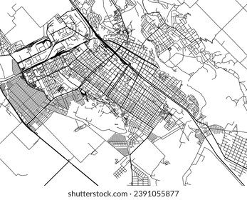 Mapa vectorial de Armavir en la Federación Rusa con carreteras negras aisladas en un fondo blanco.