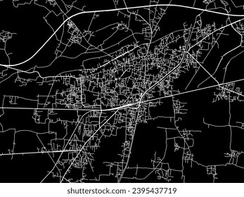 Mapa de la ciudad vector de Arrah en la República de India con carreteras blancas aisladas en un fondo negro.