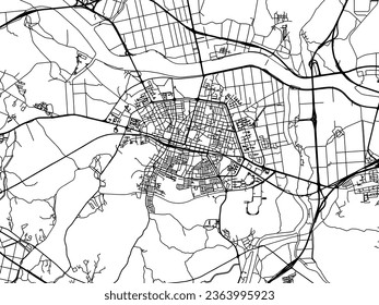 Stadtplan von Asan in Südkorea mit schwarzen Straßen einzeln auf weißem Hintergrund.
